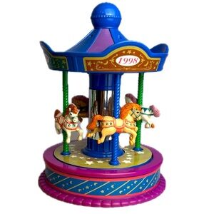 Vintage 4 Horse Colorful Toy Carousel Spins and Plays Its a Small World